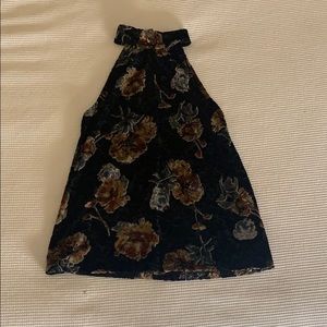 Black velvet tank with floral design